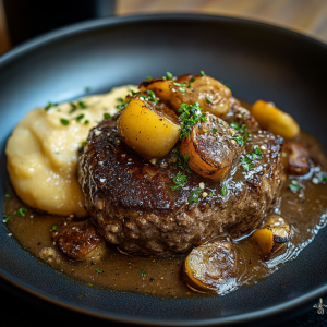 Salisbury Steak mit Knoblauch-Kartoffelpüree 