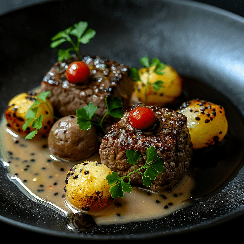 Hausgemachte Königsberger Klopse mit cremiger Kapernsauce auf einem weißen Teller serviert