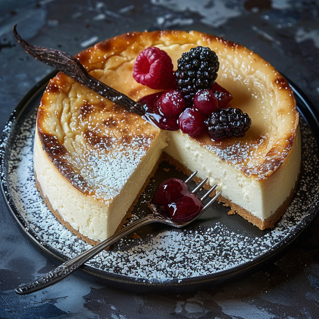 Käsekuchen mit Vanillesoße