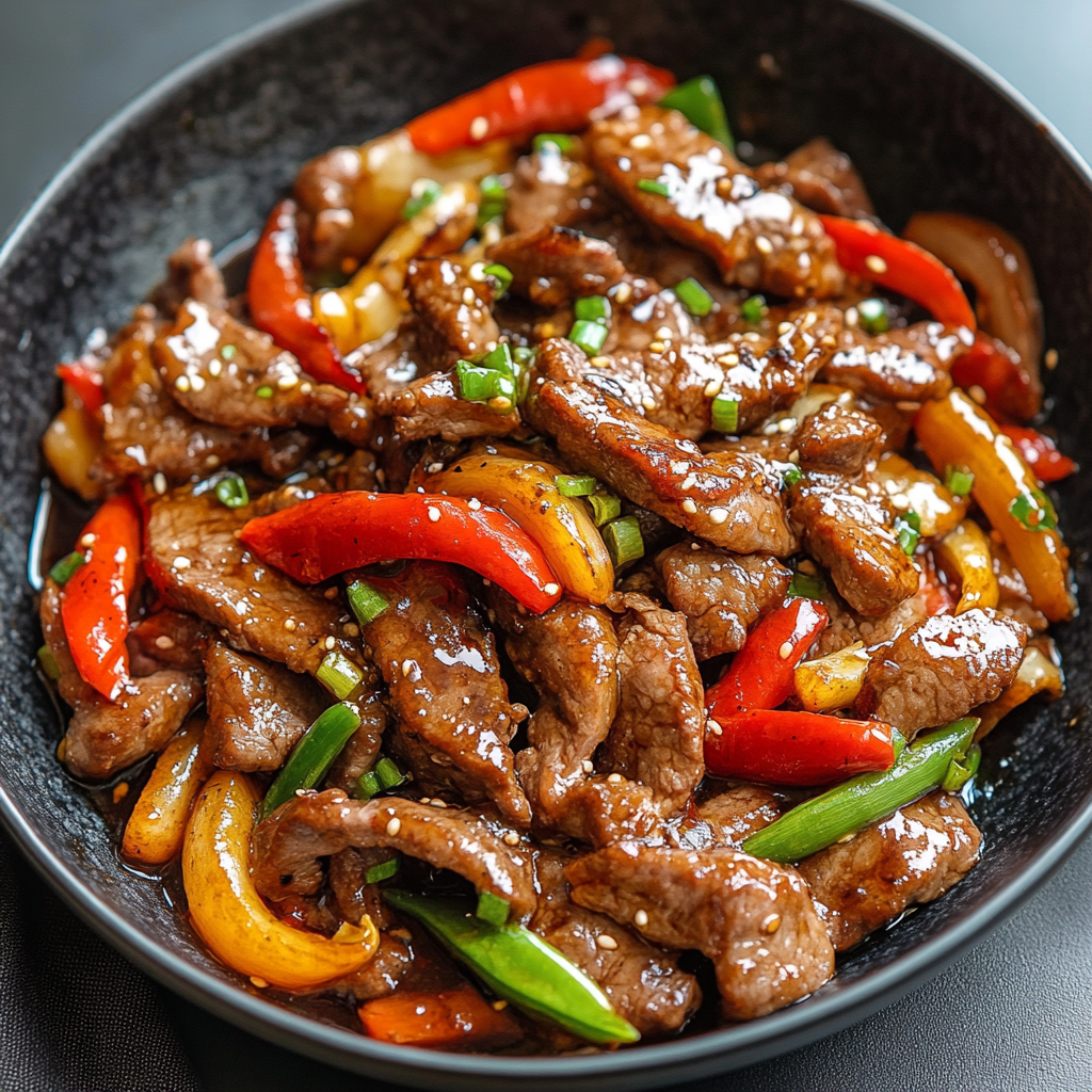 Chinesisches Rindfleisch mit Pfeffer und Zwiebeln