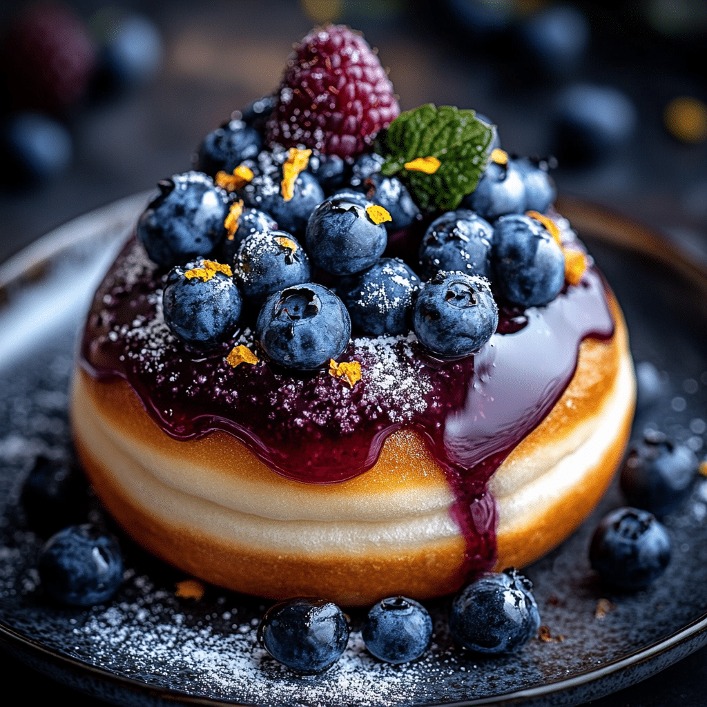 Heidelbeer-Glasur-Doughnut mit Schlagsahne
