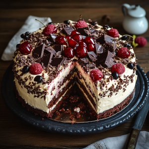 Stracciatella Kirsch Torte mit Schokobiskuit und Sahnecreme