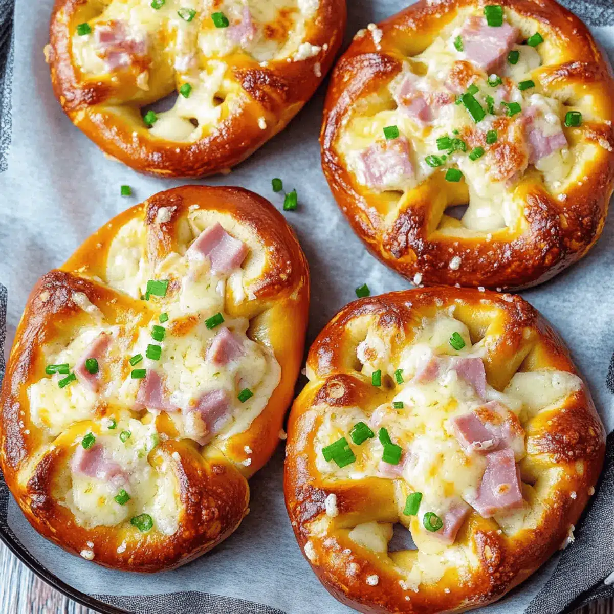 Überbackene Brezeln mit Schinken und Käse