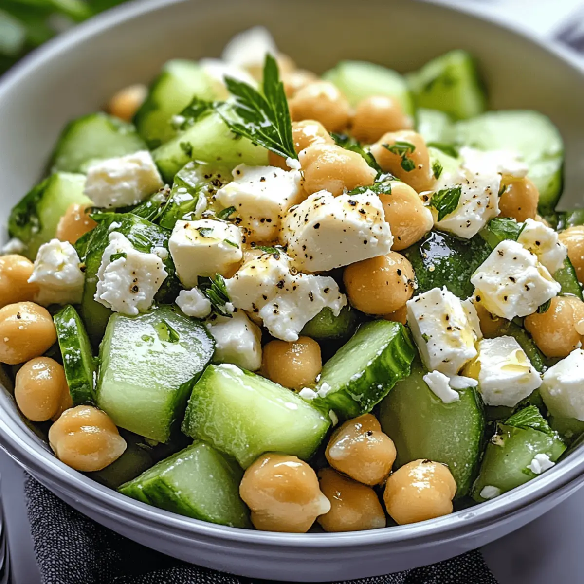 Gurkensalat mit Feta und Kichererbsen