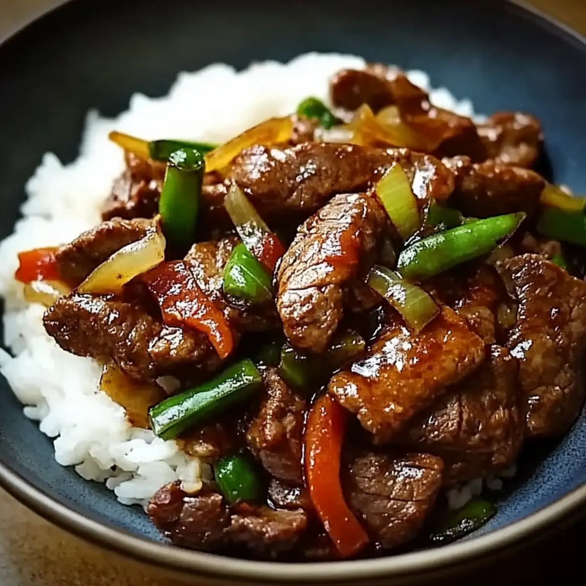 Chinesisches Rindfleisch mit Zwiebeln Pfannengericht