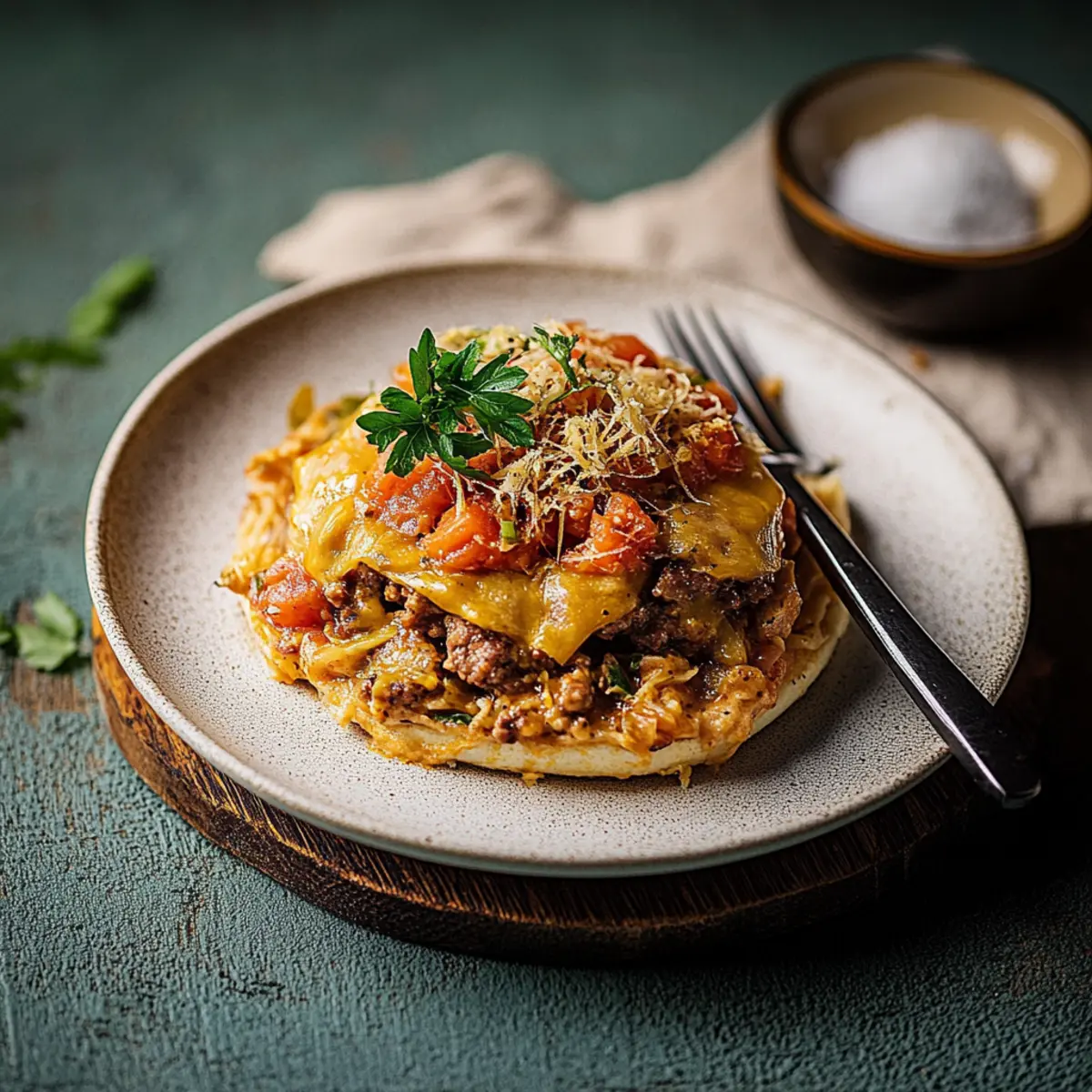 Low Carb Cheeseburger-Pfanne mit Spitzkohl - Nahaufnahme der leckeren Textur