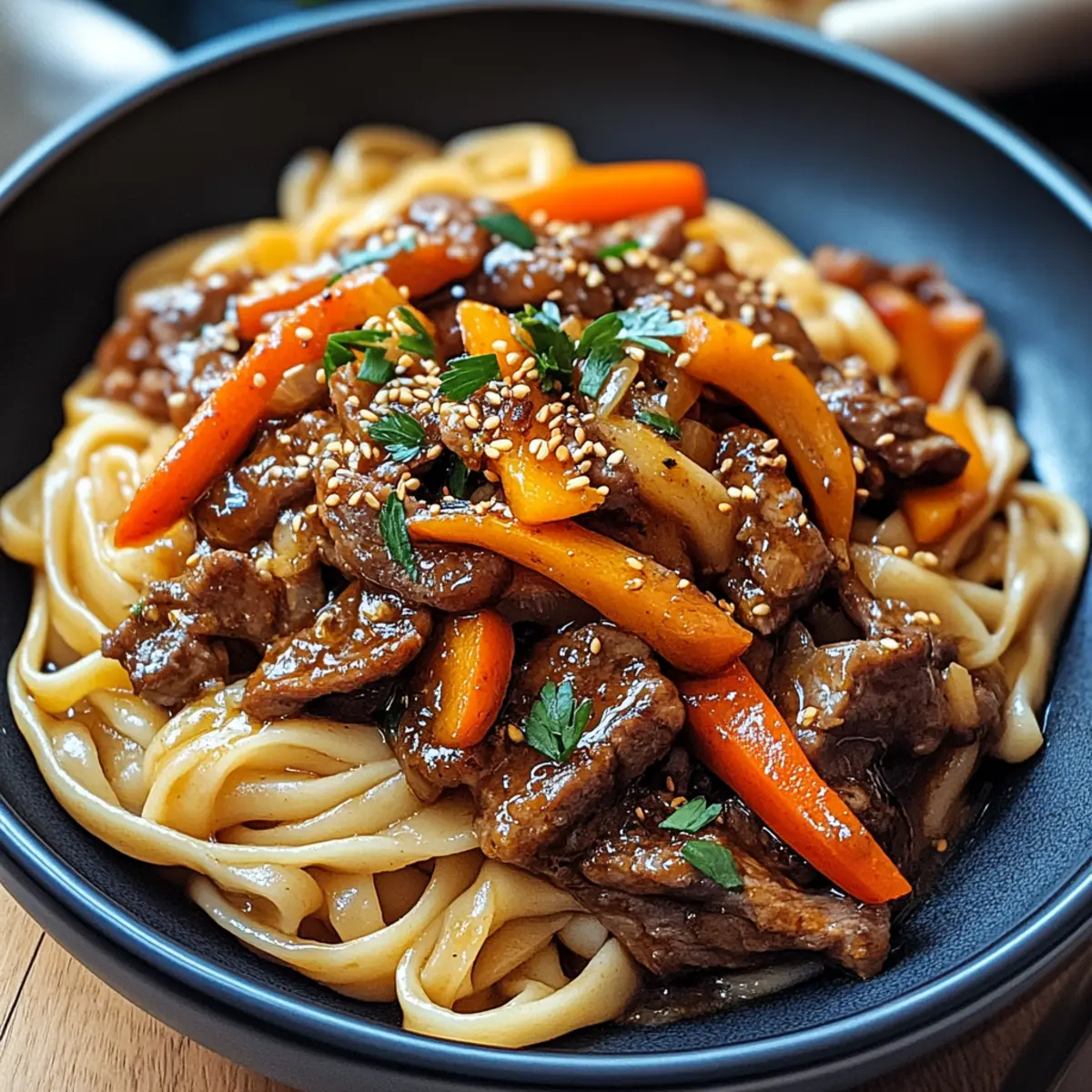 Reisnudeln mit Rindfleisch Sojasauce und Gemüse - Zutaten vorbereitet