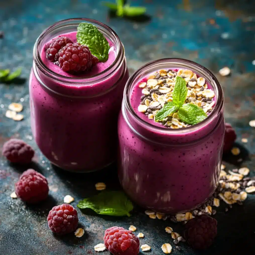 Fitness-Smoothie mit Beeren und Haferflocken