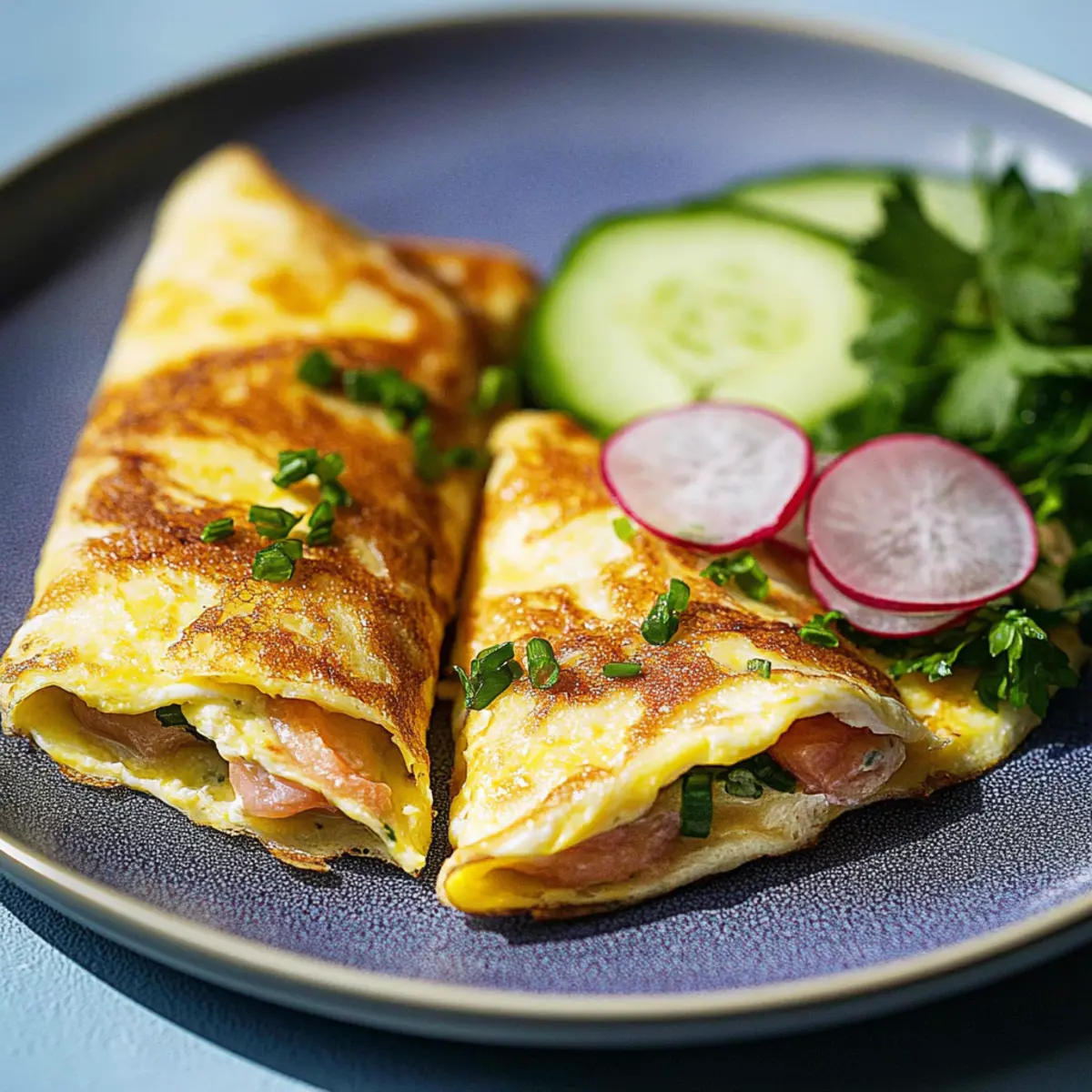 Gerolltes Schinken-Käse-Omelette - Nahaufnahme der leckeren Textur