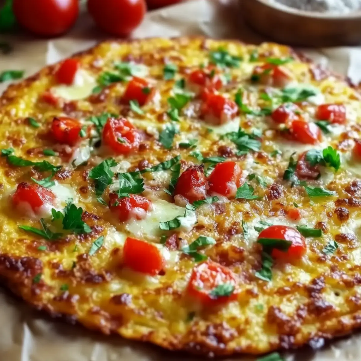Low Carb Schüttelpizza - Nahaufnahme der leckeren Textur
