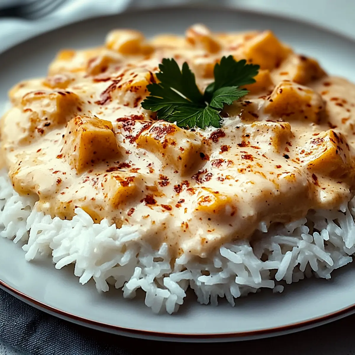 Cremiges Hähnchen mit Reis