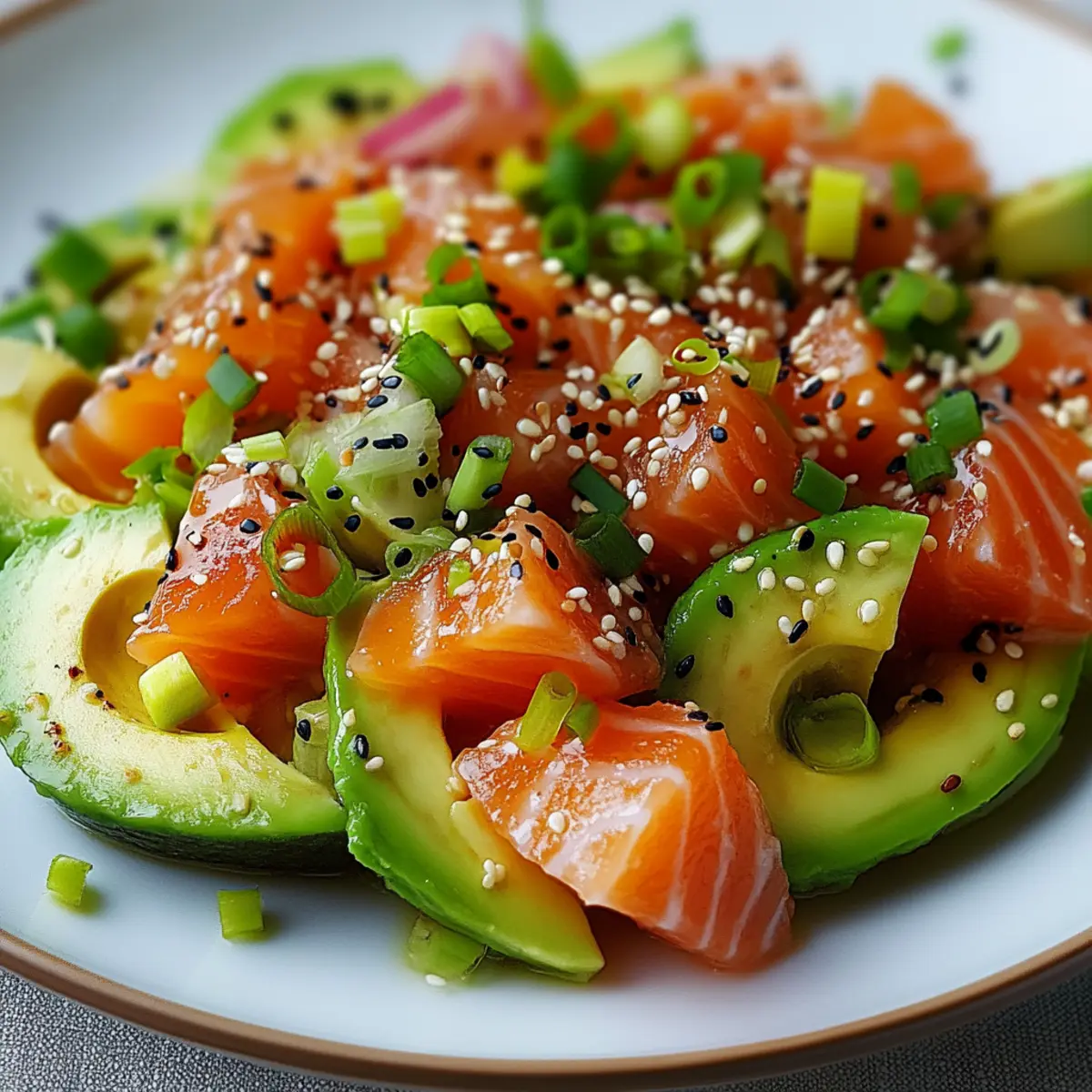 Avocado-Lachs-Salat - Fertiges Gericht auf einem Teller
