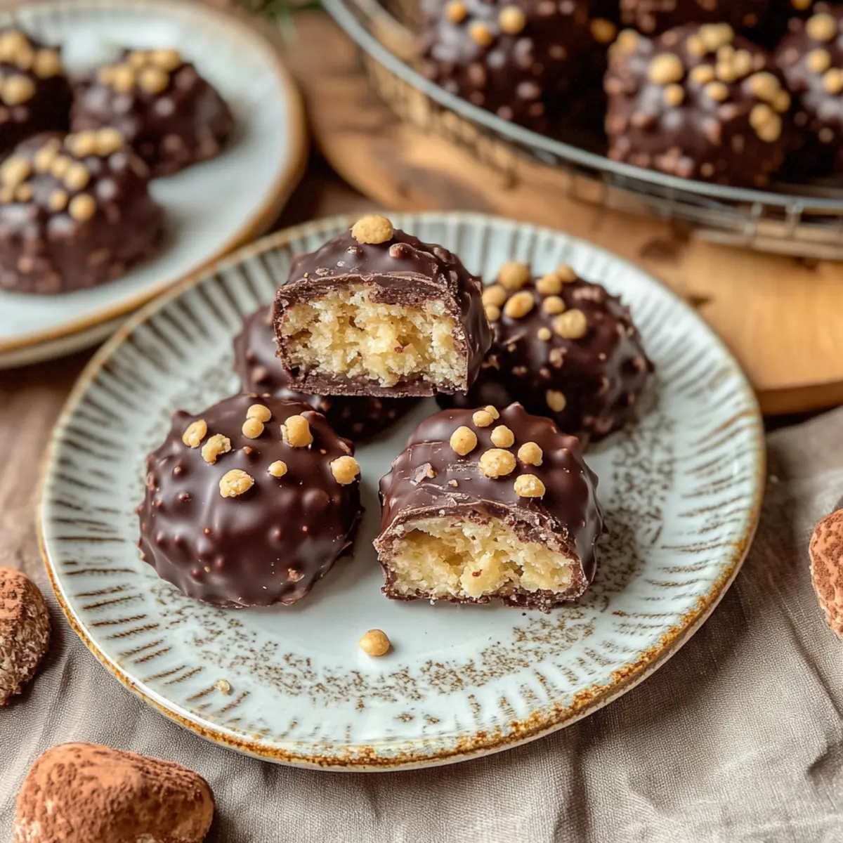 Rocher Plätzchen – einfache Weihnachtsplätzchen mit Nougat und Schokolade - Nahaufnahme der leckeren Textur