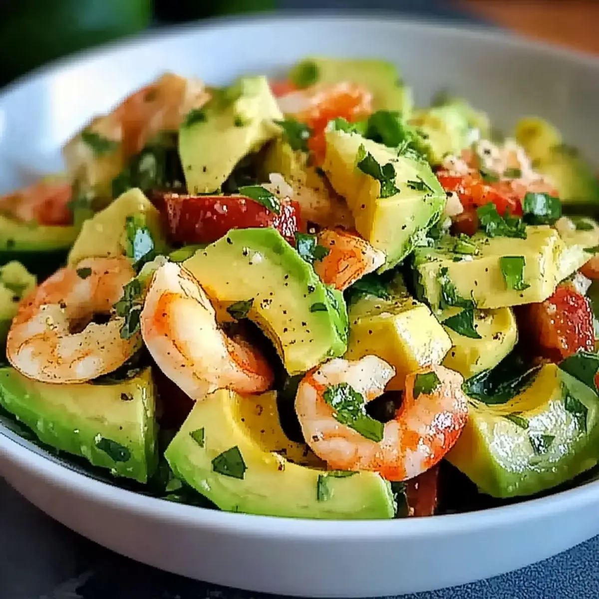 Kalter Garnelen und Avocado Salat - Zutaten vorbereitet