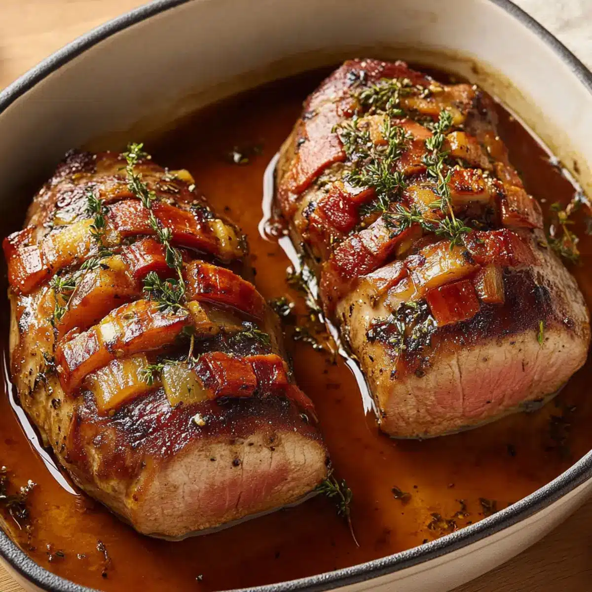 Filet im Speckmantel - Fertiges Gericht auf einem Teller