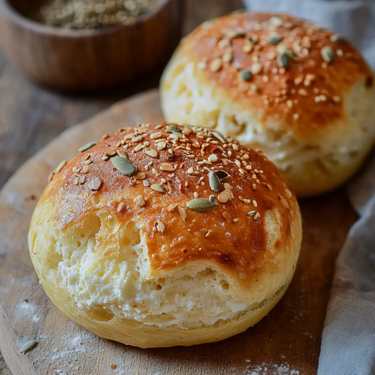 Kalorienarme Quarkbrötchen – nur 3 Zutaten - Nahaufnahme der leckeren Textur