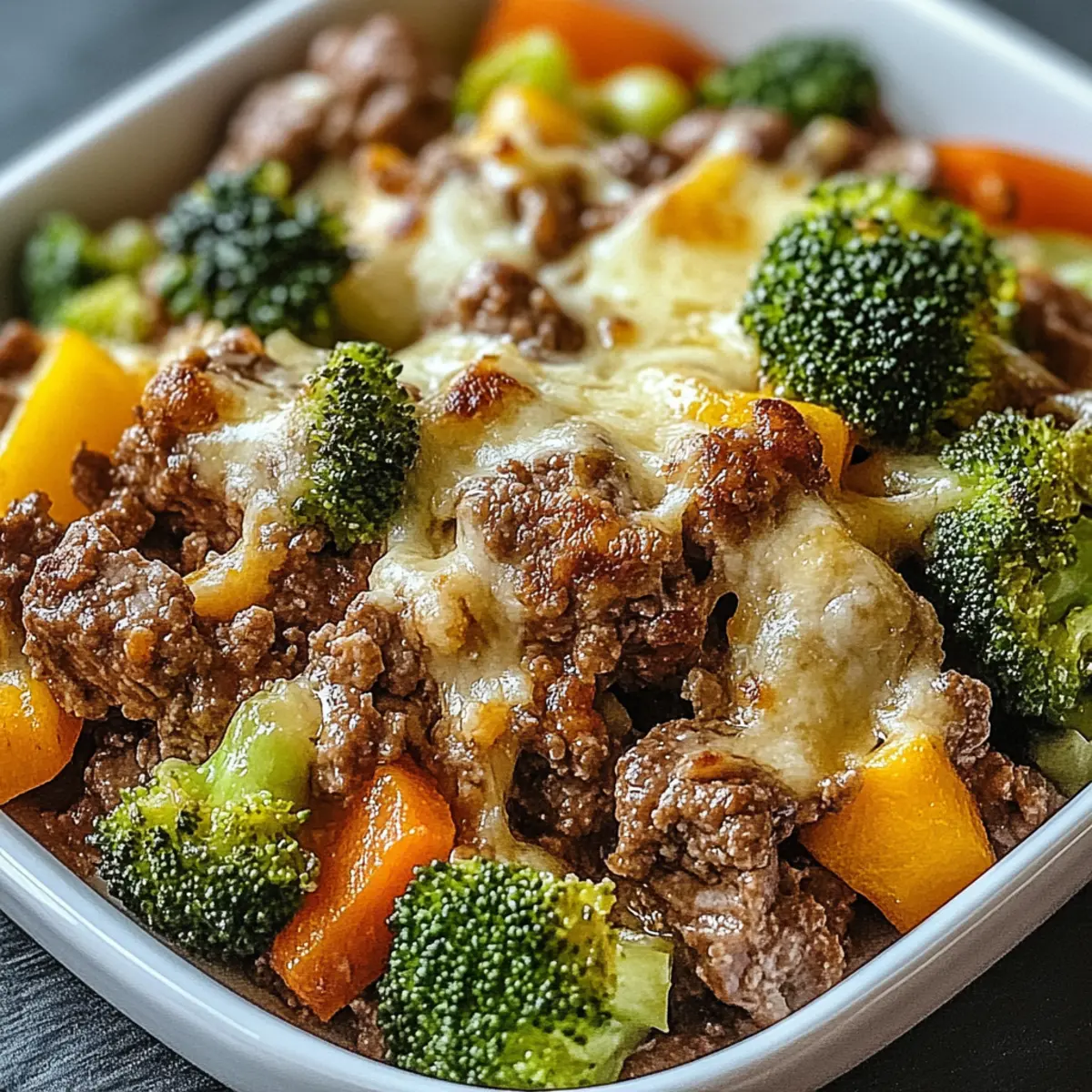 Fitness Auflauf mit Brokkoli und Hackfleisch - Fertiges Gericht auf einem Teller