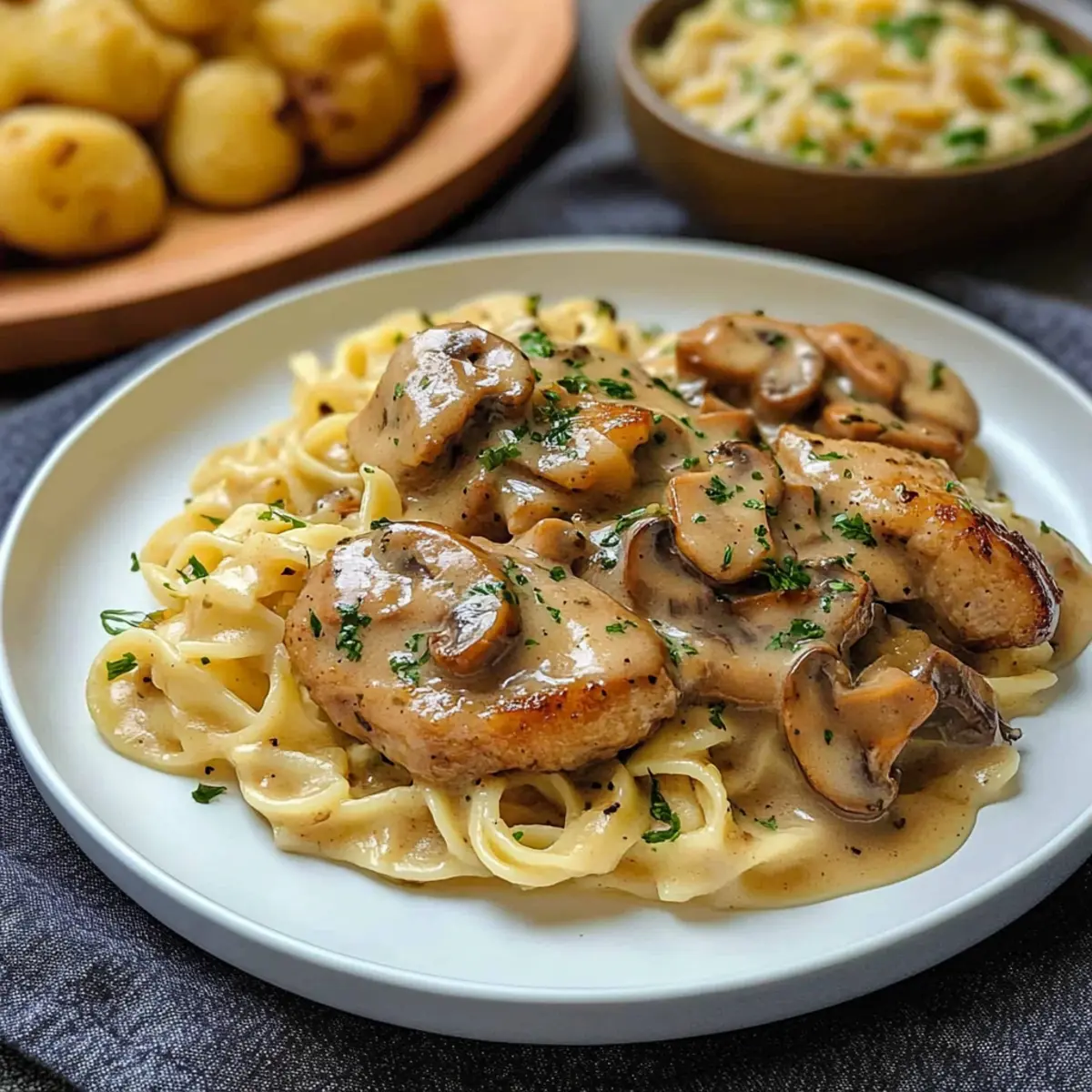 Schweinemedaillons in Champignon Rahmsoße mit Spätzle - Fertiges Gericht auf einem Teller
