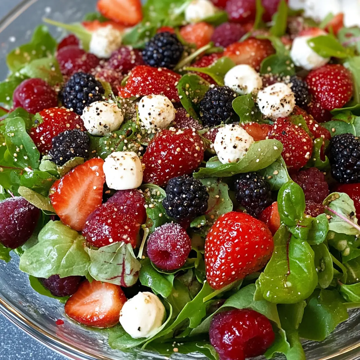 Feldsalat mit Beeren und Erdbeerdressing - Fertiges Gericht auf einem Teller