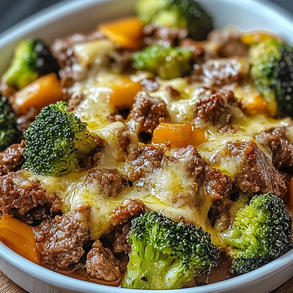 Fitness Auflauf mit Brokkoli und Hackfleisch - Nahaufnahme der leckeren Textur