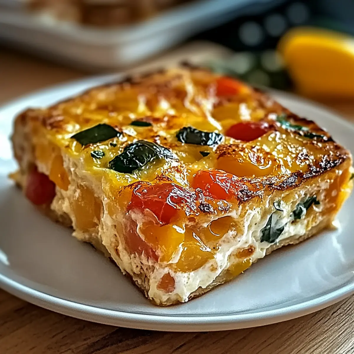 Hüttenkäse-Eierauflauf für ein gesundes Frühstück - Fertiges Gericht auf einem Teller