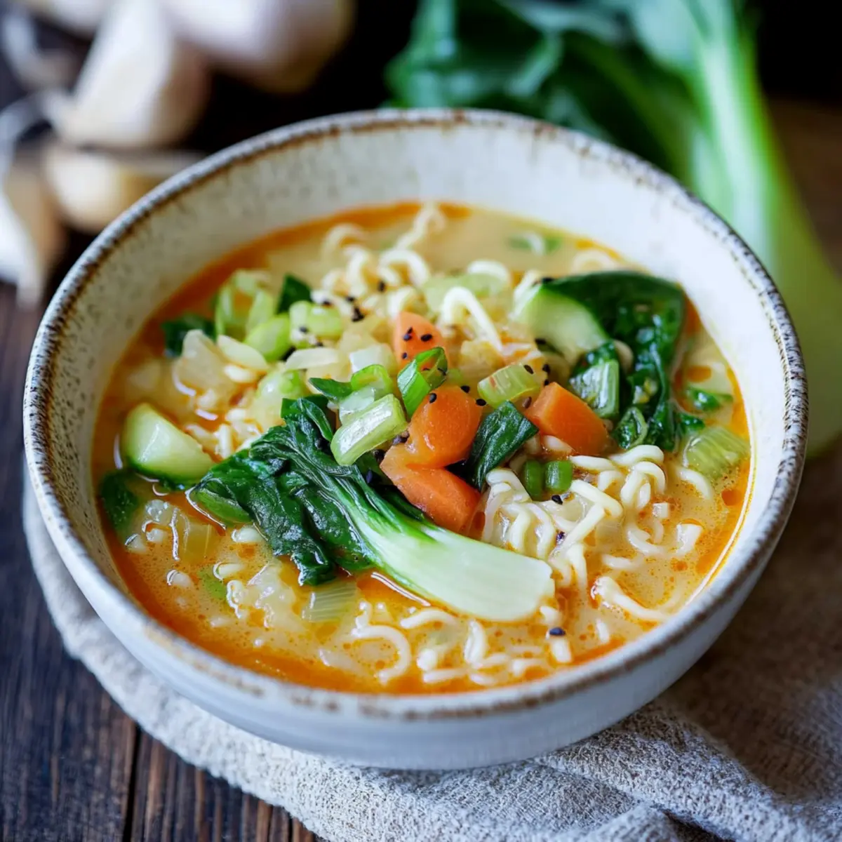 Pak-Choi-Suppe – vegetarisch, aromatisch, schnell gekocht! - Fertiges Gericht auf einem Teller