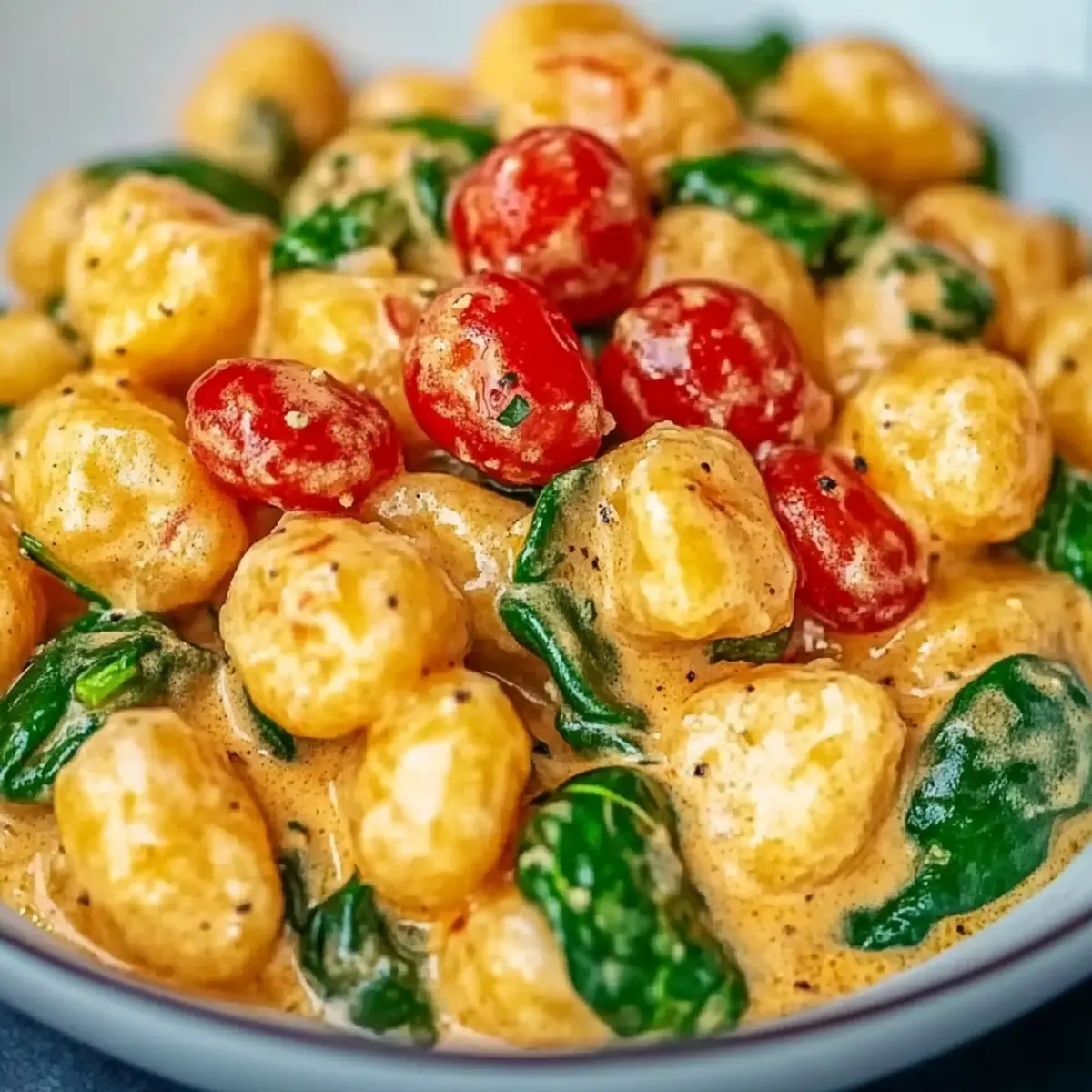Schnelle Gnocchi-Pfanne mit Tomate & Spinat: Ein Unglaubliches Ultimatives Rezept für 4 Personen - Nahaufnahme der leckeren Textur