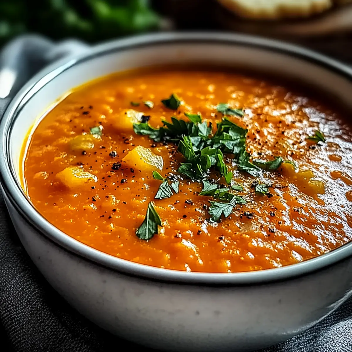 Rezept fuer Rote Linsensuppe - Fertiges Gericht auf einem Teller