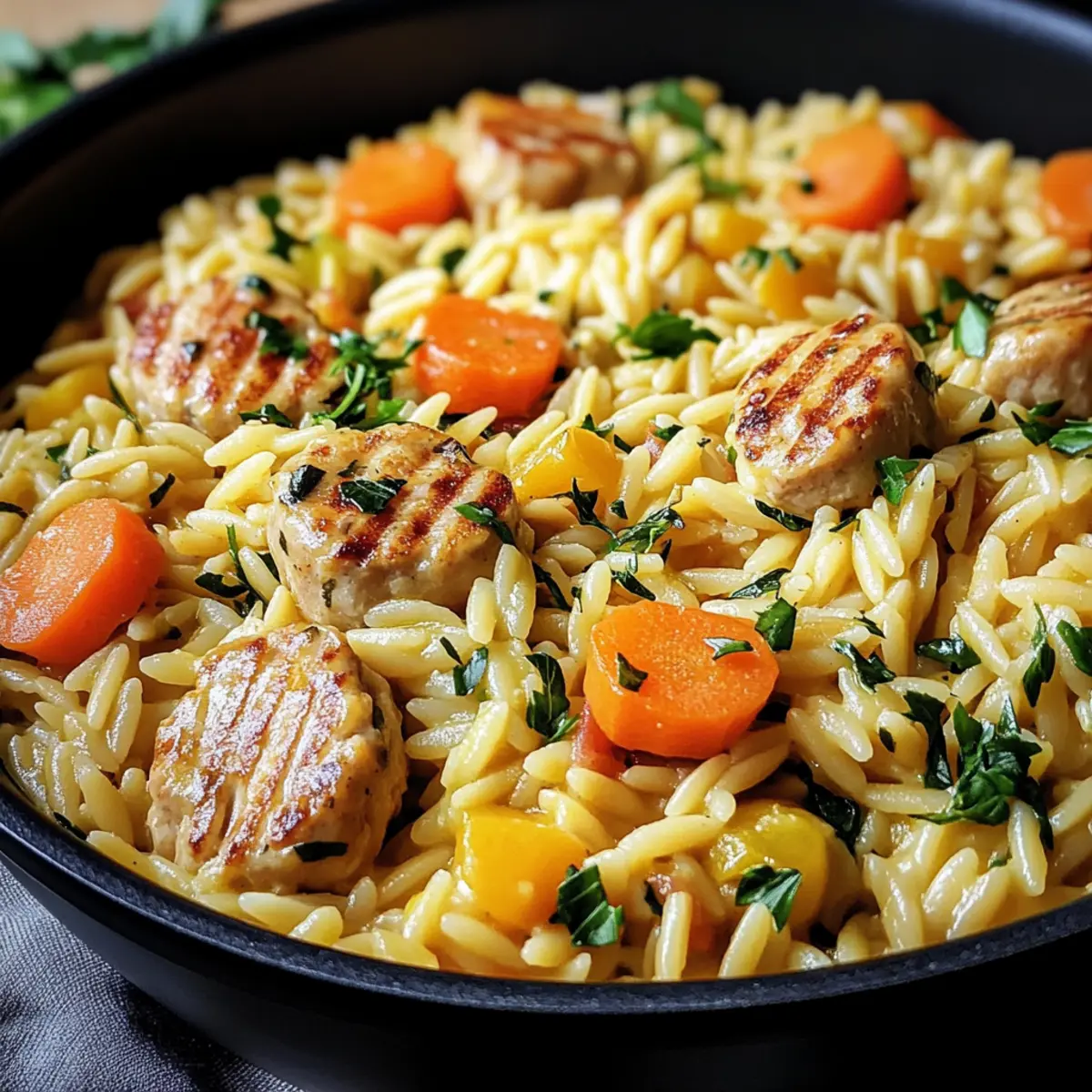 Onepot Orzo-Wikinger-Topf - Fertiges Gericht auf einem Teller