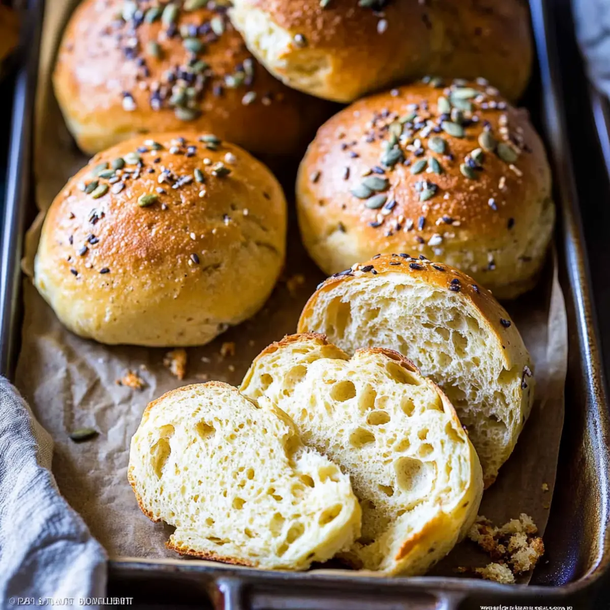 Kalorienarme Brötchen mit Quark (ohne Hefe zum Frühstück schnell und einfach gemacht) - Nahaufnahme der leckeren Textur