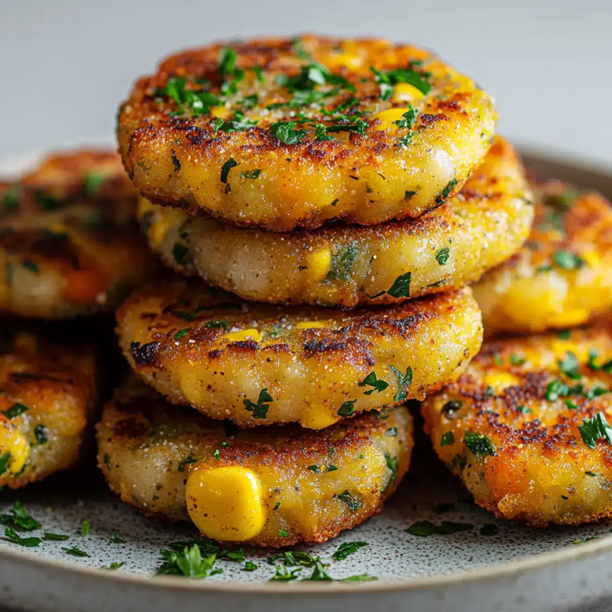 Knusprige Gemüsebratlinge aus der Heißluftfritteuse (35 Min., 2 Portionen) - Fertiges Gericht auf einem Teller