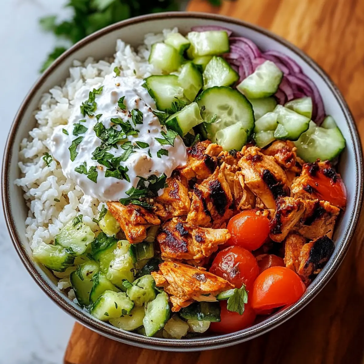 Griechische Hähnchen Bowl: Das Geheimnis saftiger Hähnchenbissen - Nahaufnahme der leckeren Textur