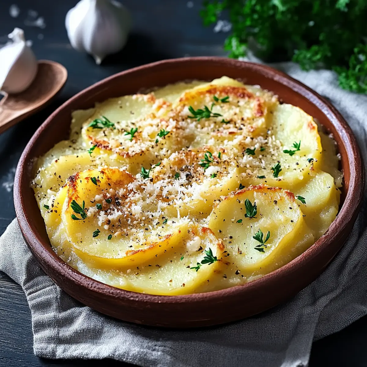Gebackenes Kartoffelpüree mit Parmesan & Knoblauch - Zutaten vorbereitet