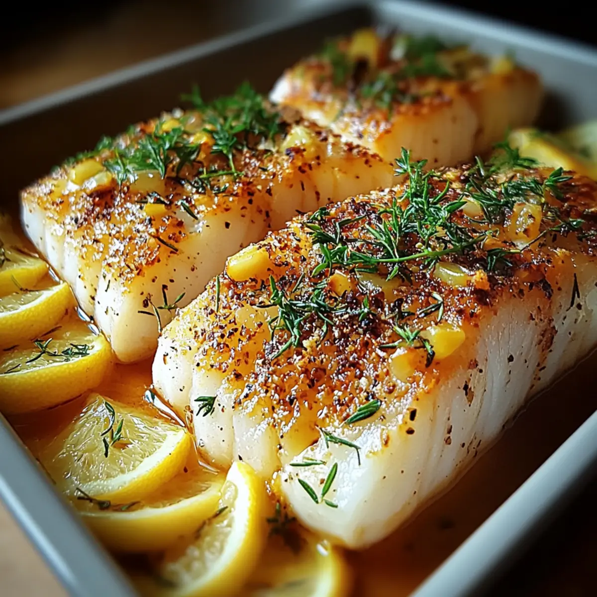 Kabeljau aus dem Ofen - Fertiges Gericht auf einem Teller