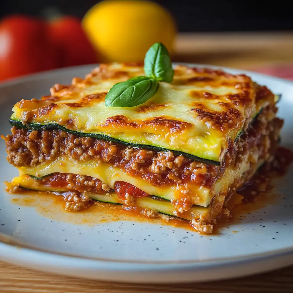 Low Carb Zucchini Lasagne - Nahaufnahme der leckeren Textur