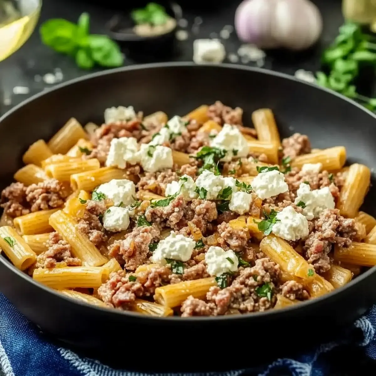 Cremige Nudel-Hackfleisch-Pfanne mit Feta – Endergebnis