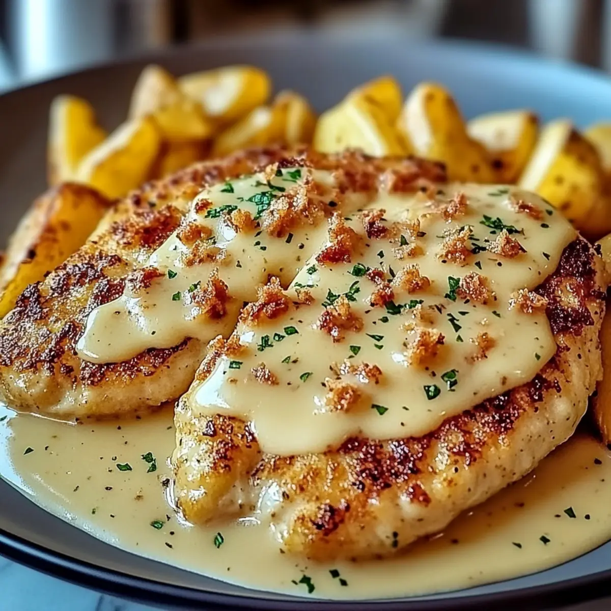 Cremiges Knoblauch-Parmesan Hähnchen & Pommes | Soulfood Rezept