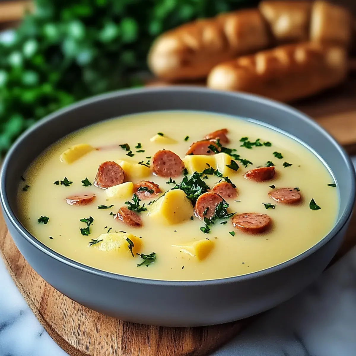 Kartoffelsuppe mit Würstchen für kalte Tage