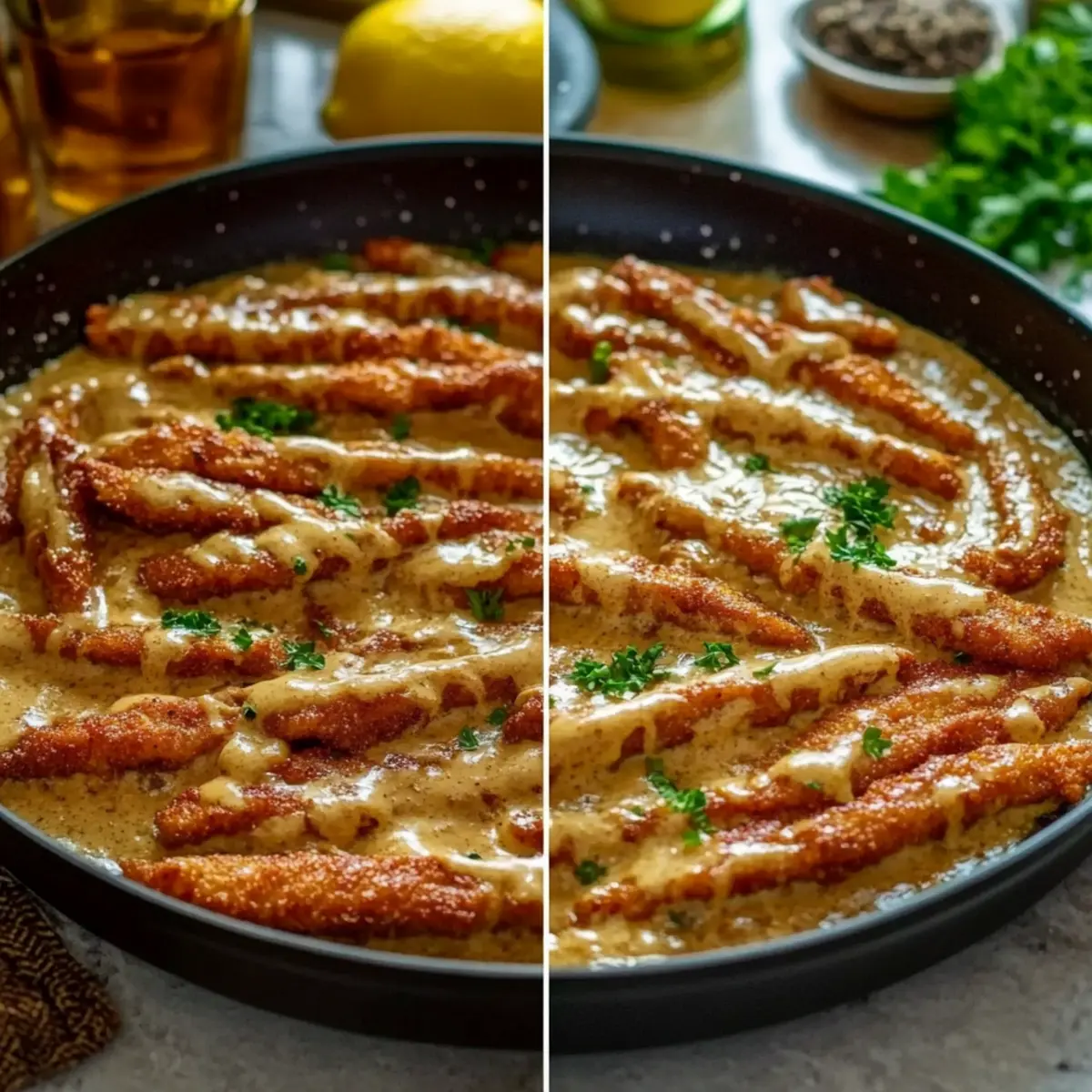 Schnitzelstreifen in Senfsauce – Zubereitung